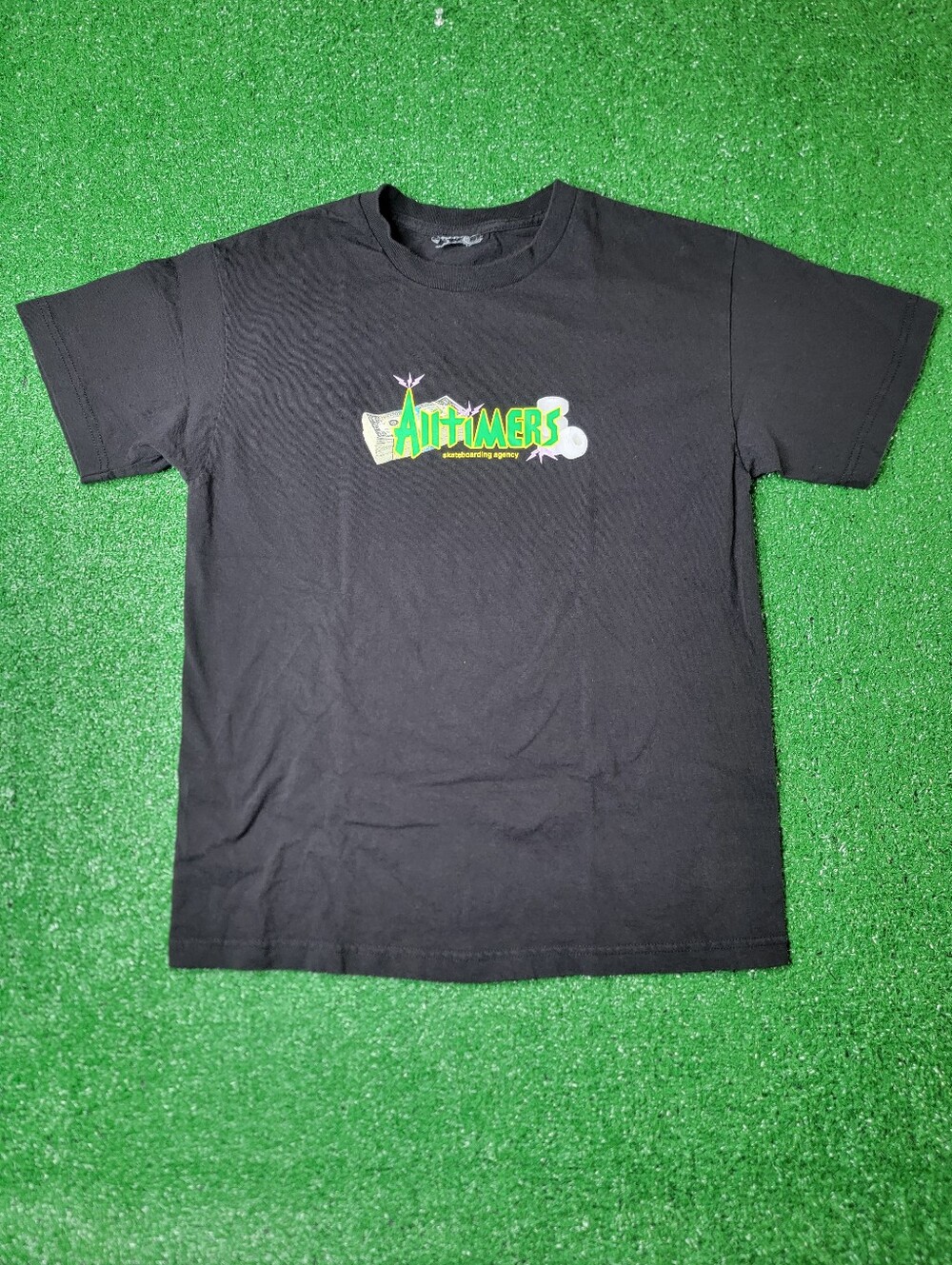 Alltimers Skateboarding Agency Men's Graphic T-Shirt Size Small Black Green